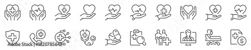 Healthcare concepts, thin line icon set. Symbol collection in transparent background. Editable vector stroke. 512x512 Pixel Perfect.