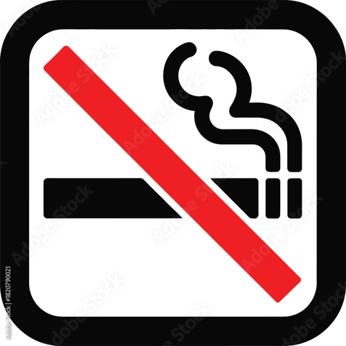 Vector no smoking sign, symbol, or icon indicating a prohibited area for cigarettes and tobacco products, isolated on white background
