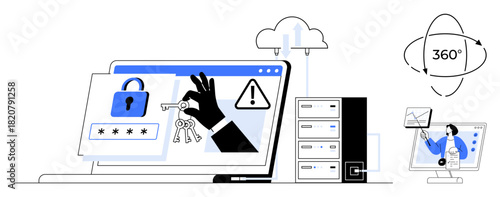 Cybersecurity concept. Cybersecurity tools for protecting sensitive information and preventing data breaches. Cybersecurity ensuring safe online communication. For IT, data protection, and cloud