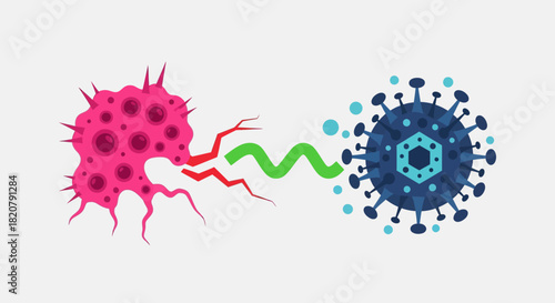 Illustration of Immune System Fighting a Virus, Showing Biology and Protection