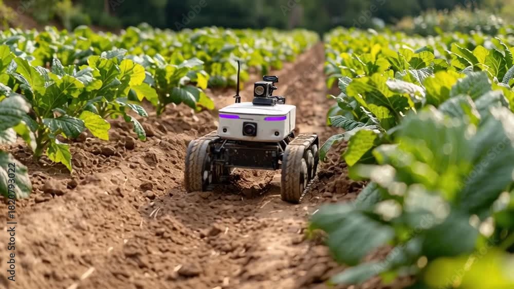 Autonomous agricultural robot field monitoring crop rows with soil ...