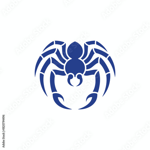 A stylized blue spider or scorpion-like creature with eight legs arranged in a circular pattern.