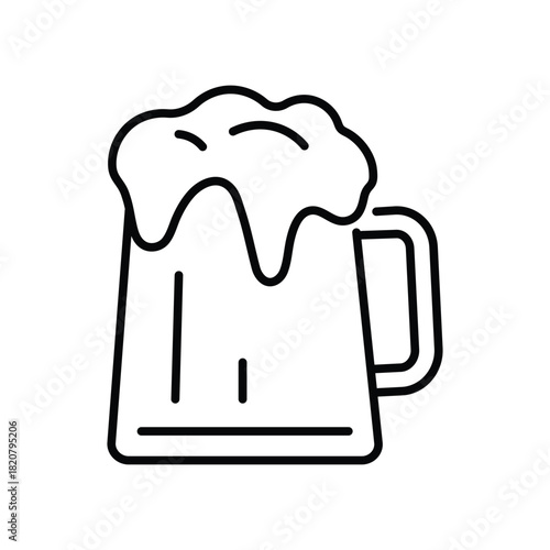 A line drawing of a beer mug with foam spilling over the top