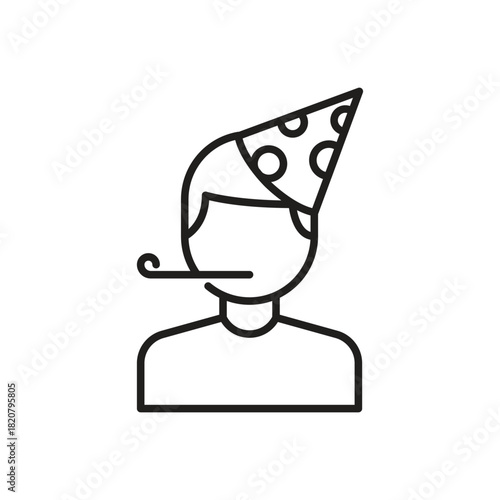 A person wearing a party hat and blowing a party favor