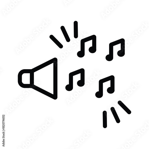 A speaker icon emits sound waves and musical notes indicating music or audio being played