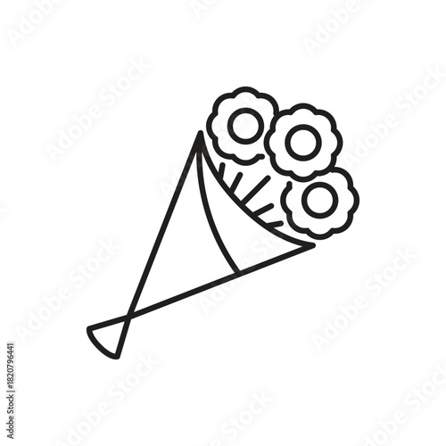 Bouquet of flowers in a conical wrapper outlined