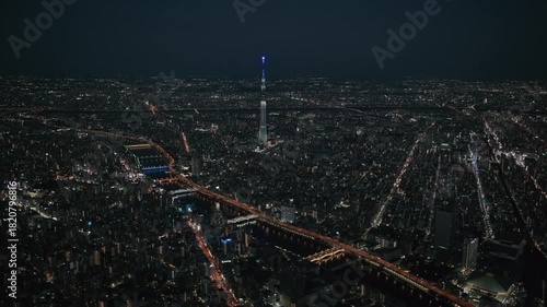 東京中心部の夜景アーバンシティビュー（ヘリコプター空撮）