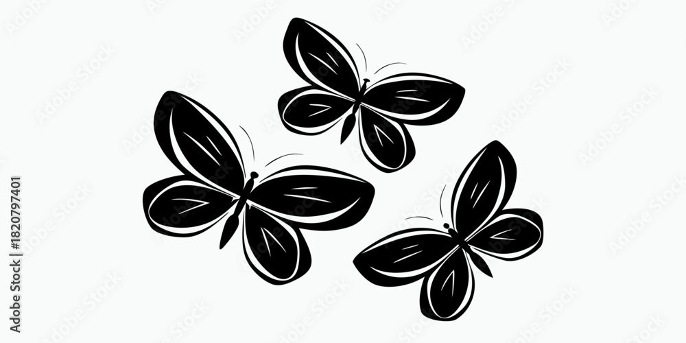 Fototapeta premium Black butterflies in minimalist design on white background 