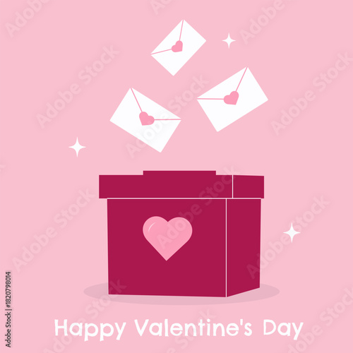 Valentine's Day greeting banner. Box with love letters. Vector illustration 