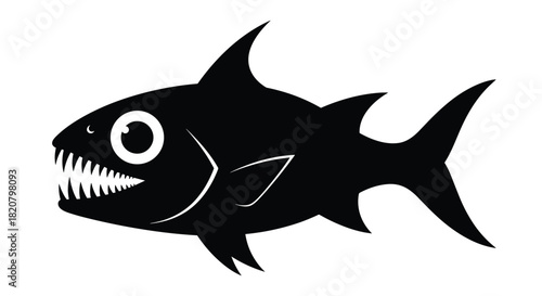 Striking silhouette of a fierce fish with sharp teeth and wide eyes, conveying danger, aggression, and wild aquatic life.