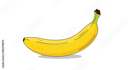 A single ripe yellow banana with a slight shadow illustrating a healthy and natural fruit choice.