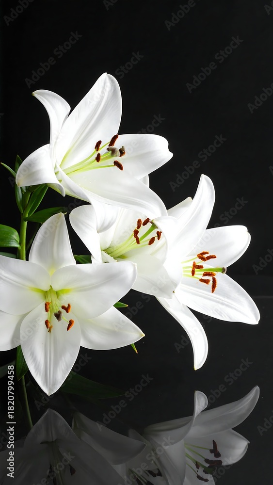 Fototapeta premium Elegant White Lilies Against a Dark Backdrop - A Study in Contrast.