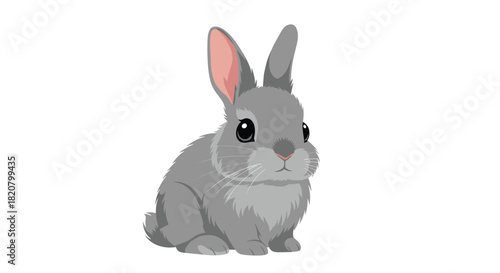 An adorable tiny gray baby rabbit with big innocent eyes and fluffy fur sitting peacefully.