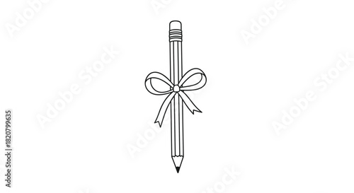 Elegant outline drawing of a pencil adorned with a delicate bow, symbolizing creativity, education, and thoughtful gifting.
