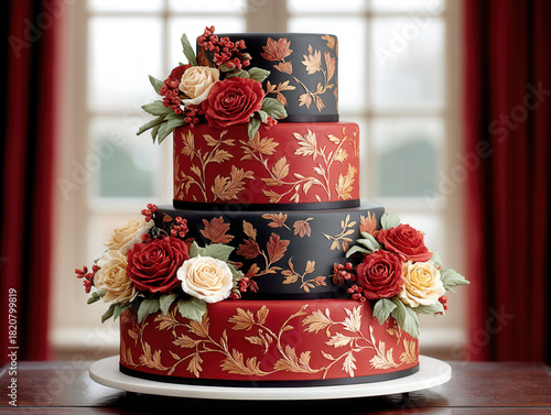 dramatic red wedding cake
