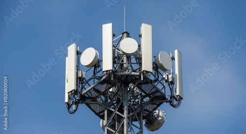 5G cellular communication antenna for telecommunication infrastructure. Modern wireless technology for high speed mobile network connection.