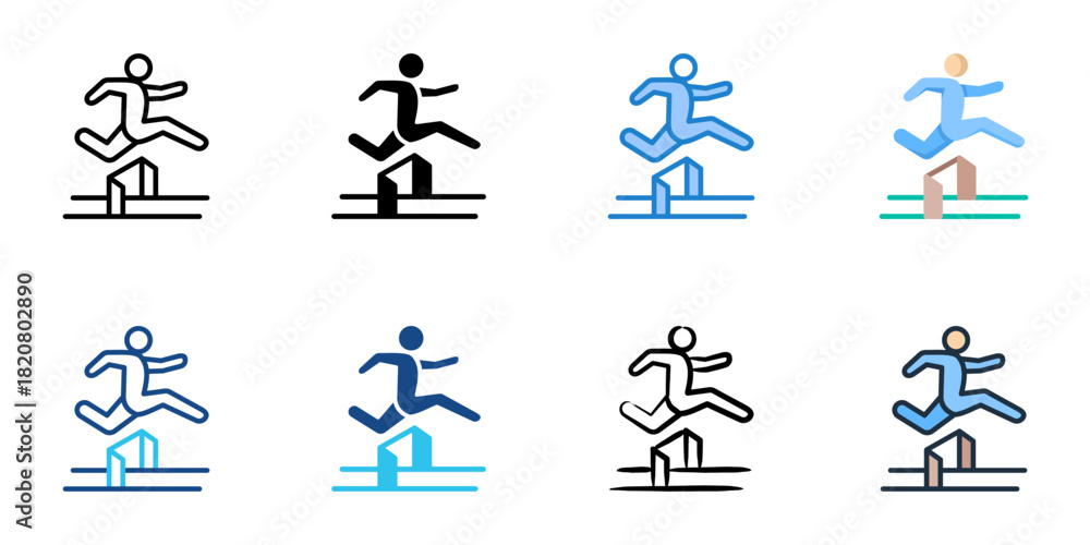 Fototapeta premium Obstacle Jump icon set multiple style collection 