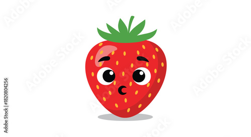 Adorable cartoon strawberry with big, innocent eyes and a happy expression, perfect for children's designs and sweet themes.