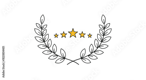 Elegant laurel wreath encircling five golden stars, symbolizing excellence, achievement, reward, and top-tier quality.