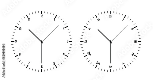 Classic analog clock face with hour minute and second hands on a clean white background