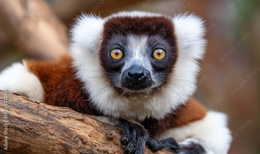 Fototapeta premium Coquerel's sifaka lemur staring on a tree branch