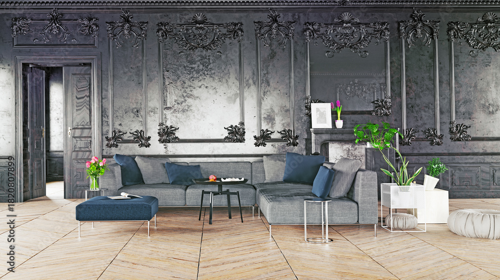 Fototapeta premium Black style luxury interior.