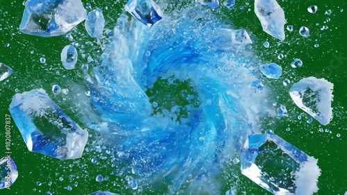 Sharp ice-like particles float gracefully, forming a freezing spell effect on green screen, perfect for mystical, fantasy, and magical VFX overlays