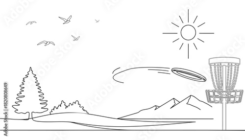 Disc golf lineout illustration with baskets 