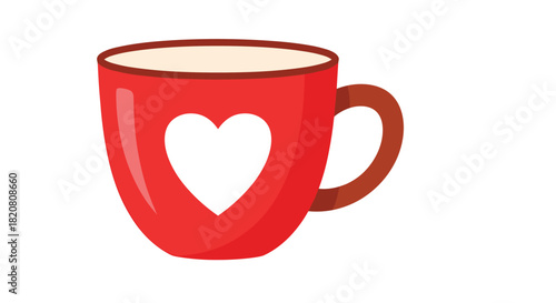 A cheerful red cup adorned with a white heart, containing a delicious warm drink, perfect for celebrating love or starting your day.