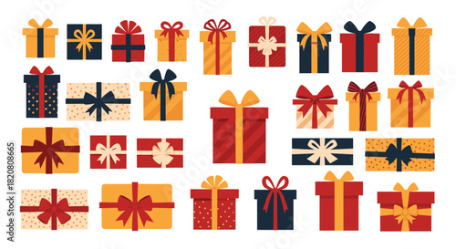 An eye-catching array of beautifully wrapped gift boxes in a festive palette, ready for birthdays, holidays, and celebrations.