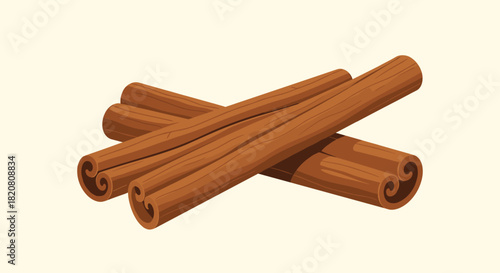 A graphic illustration of fragrant cinnamon sticks, some rolled and others flat, arranged artfully on a light neutral background, emphasizing their spice and warmth.