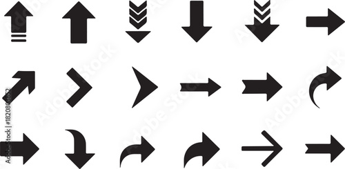 Vector illustration of various hand-drawn arrow designs pointing in different directions with artistic flair