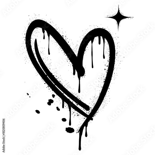 Spray painted graffiti heart sign in black over white. Love heart drip symbol. isolated on white background. vector illustration