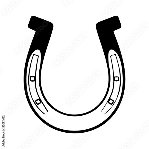 Black and white outline icon of a horseshoe