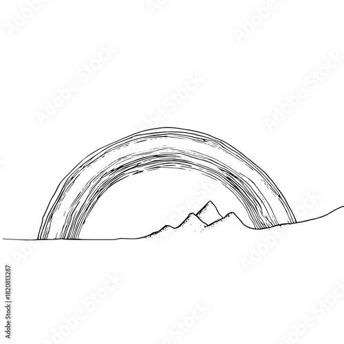 Hand drawn rainbow over mountains illustration vector landscape scenic nature art design element graphic 100