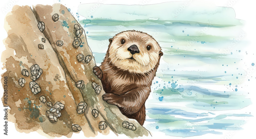 Naklejka premium Sea otter on coastal rock