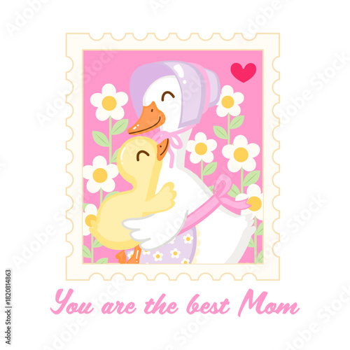 Cute mother goose hug animal decoration stamp design