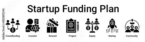 Startup Funding Plan banner web icon vector illustration concept for business with icon of Crowdfunding, Investor, Reward, Project, Equity, Startup.