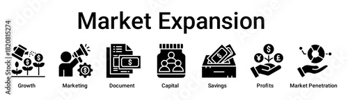 Market Expansion banner web icon vector illustration concept for business with icon of Growth, Marketing, Document, Capital, Savings, Profits, Market .