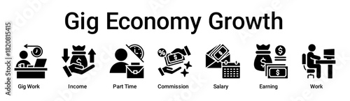Gig Economy Growth banner web icon vector illustration concept for business with icon of Gig Work, Income, Part Time, Commission, Salary, Earning.