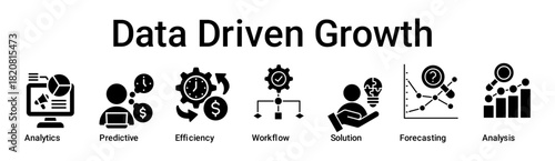 Data Driven Growth banner web icon vector illustration concept for business with icon of Analytics, Predictive, Efficiency, Workflow, Solution, Forecasting.