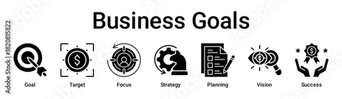 Business Goals banner web icon vector illustration concept for business with icon of Goal, Target, Focus, Strategy, Planning, Vision.