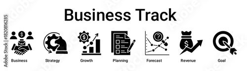 Business Track banner web icon vector illustration concept for business with icon of Business, Strategy, Growth, Planning, Forecast, Revenue.