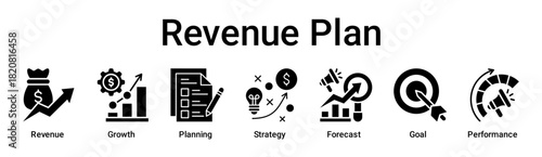 Revenue Plan banner web icon vector illustration concept for business with icon of Revenue, Growth, Planning, Strategy, Forecast, Goal.
