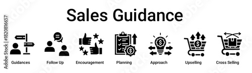 Sales Guidance banner web icon vector illustration concept for business with icon of Guidances, Follow Up, Encouragement, Planning, Approach, Upselling, Cross .