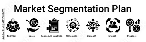 Market Segmentation Plan banner web icon vector illustration concept for business with icon of Segment, Quota, Terms And Condition, Generation, Outreach, Referral.