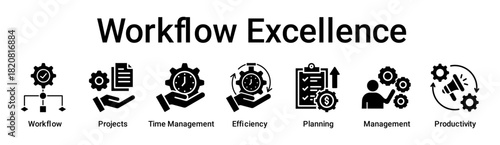 Workflow Excellence banner web icon vector illustration concept for business with icon of Workflow, Projects, Time Management, Efficiency, Planning, Management.