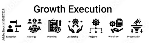 Growth Execution banner web icon vector illustration concept for business with icon of Execution, Strategy, Planning, Leadership, Projects, Workflow.