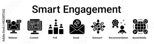 Smart Engagement banner web icon vector illustration concept for business with icon of Webinar, Content, Poll, Email, Outreach, Recommendation, Social .