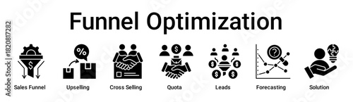 Funnel Optimization banner web icon vector illustration concept for business with icon of Sales Funnel, Upselling, Cross Selling, Quota, Leads, Forecasting.